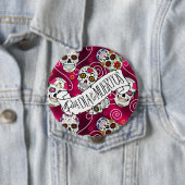 Zuckerschädel und Wirbel Rose Rot D725 Button (Beispiel)