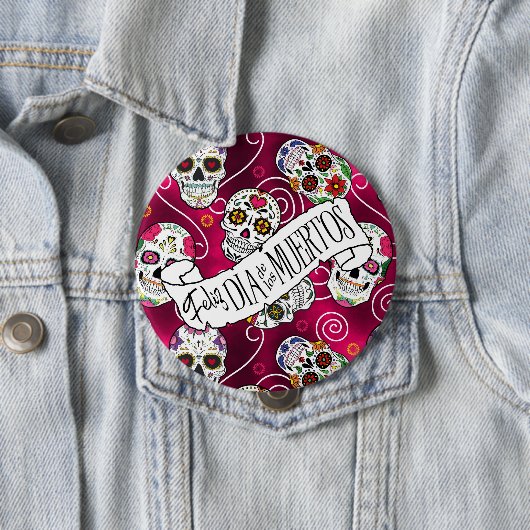 Zuckerschädel und Wirbel Rose Rot D725 Button (Beispiel)