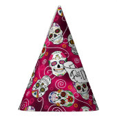 Zuckerschädel und Wirbel Rose Rot D725 Partyhütchen (Links)