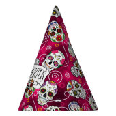 Zuckerschädel und Wirbel Rose Rot D725 Partyhütchen (Rechts)