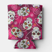 Zuckerschädel und Wirbel Rose Rot ID725 Dosenkühler (Rückseite)