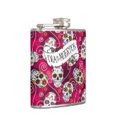 Zuckerschädel und Wirbel Rose Rot ID725 Flachmann (Rechts)