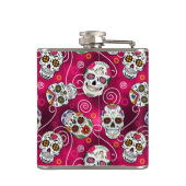 Zuckerschädel und Wirbel Rose Rot ID725 Flachmann (Rückseite)