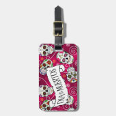 Zuckerschädel und Wirbel Rose Rot ID725 Gepäckanhänger (Vorderseite vertikal)