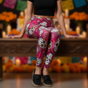 Zuckerschädel und Wirbel Rose Rot ID725 Leggings