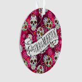 Zuckerschädel und Wirbel Rose Rot ID725 Ornament (Vorderseite)