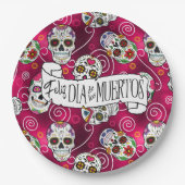 Zuckerschädel und Wirbel Rose Rot ID725 Pappteller (Vorderseite)