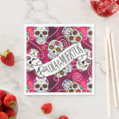 Zuckerschädel und Wirbel Rose Rot ID725 Serviette (Beispiel)