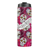 Zuckerschädel und Wirbel Rose Rot ID725 Thermosbecher (Vorderseite)
