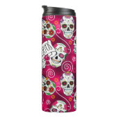 Zuckerschädel und Wirbel Rose Rot ID725 Thermosbecher (Nach rechts gedreht)