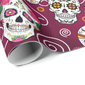 Zuckerschädel und Wirbel Rot-ID725 Geschenkpapier (Rolleneckpunkt)