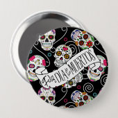 Zuckerschädel und Wirbel, schwarz D725 Button (Vorne & Hinten)