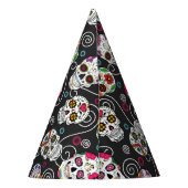 Zuckerschädel und Wirbel, schwarz D725 Partyhütchen (Rückseite)