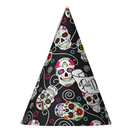 Zuckerschädel und Wirbel, schwarz D725 Partyhütchen (Links)