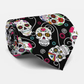 Zuckerschädel und Wirbel Schwarz-ID725 Krawatte (Gerollt)