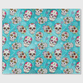 Zuckerschädel und Wirbel Türkis Blue ID725 Geschenkpapier (Flach)