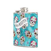 Zuckerschädel und Wirbel Türkis ID725 Flachmann (Links)