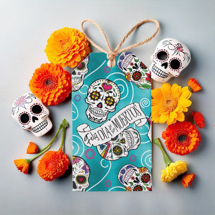 Zuckerschädel und Wirbel Türkis ID725 Geschenkanhänger