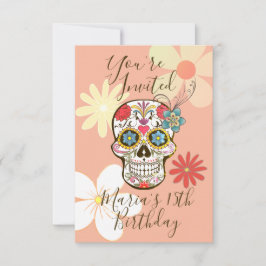 Zuckerschädel Weichpfirsich Rose Hippy Floral Einladung