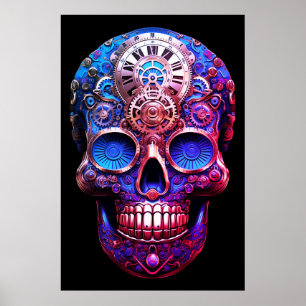 Zuckerschädelbilder Blau und Schwarz an einer Wand Poster