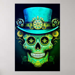 Zuckerschädelbilder cooler Typ in einem Zylinder a Poster