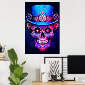 Zuckerschädelbilder cooler Typ mit Zylinder an ein Poster (Heimbüro)