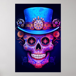 Zuckerschädelbilder cooler Typ mit Zylinder an ein Poster
