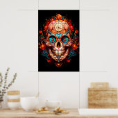 Zuckerschädelbilder mit blauäugigem Mann an der Wa Poster (Küche)