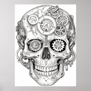Zuckerschädelbilder Schwarz + Weiß an einer Wand Poster