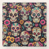 Zuckerschädelblüten Glasuntersetzer (Vorderseite)