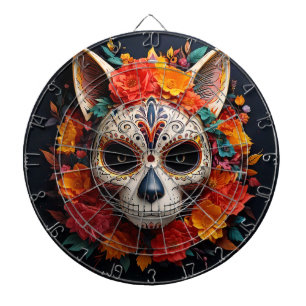 Zuckerschädelkatze mit Blume Dartboard Dartscheibe