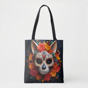 Zuckerschädelkatze mit Blume Tasche