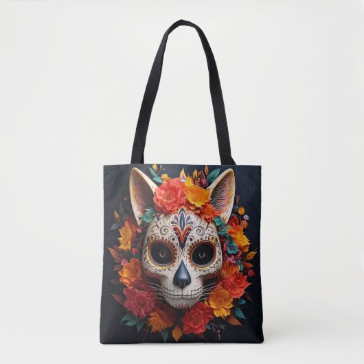 Zuckerschädelkatze mit Blume Tasche (Vorderseite)