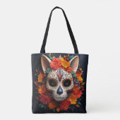 Zuckerschädelkatze mit Blume Tasche (Rückseite)