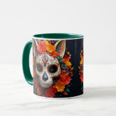 Zuckerschädelkatze mit Blume Tasse (Vorderseite Links)