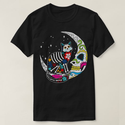 Zuckerschädelkatze und Moonkleidung Männer Tag der T-Shirt (Design vorne)