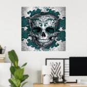 Zuckerschädelplakat Aquamarin Poster (Heimbüro)