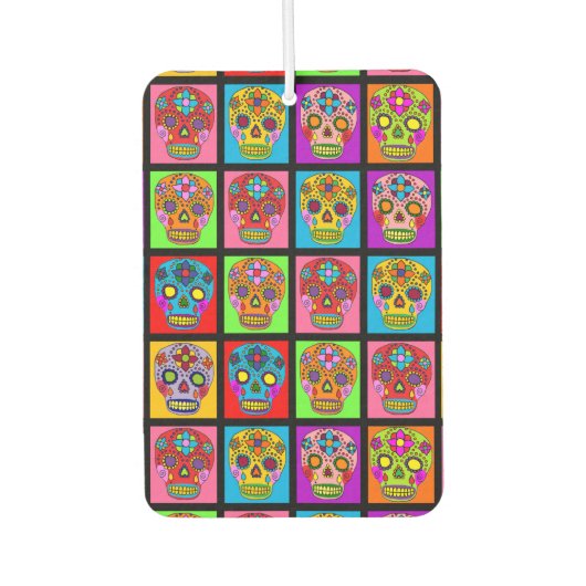 Zuckerschädelquadrate Autolufterfrischer (Vorderseite)