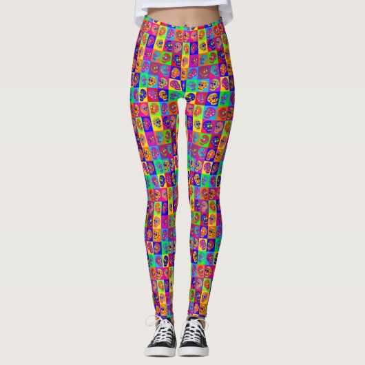 Zuckerschädelquadrate Leggings (Vorderseite)