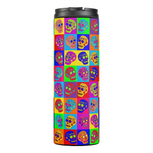 Zuckerschädelquadrate Thermosbecher (Rückseite)