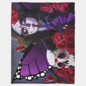 ZuckerschädelRote Rose Lila Fleecedecke (Vorderseite)