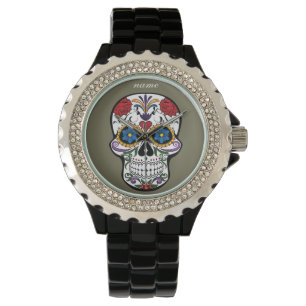 ZUCKERSKULL floraler bearbeiteter Text Armbanduhr