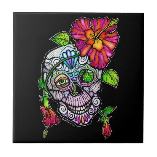 ZUCKERSKULL UND BLUME FLIESE (Vorderseite)