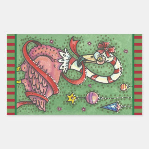 ZUCKERSTANGE ROSA FLAMINGO WEIHNACHTS-AUFKLEBER Bo Rechteckiger Aufkleber