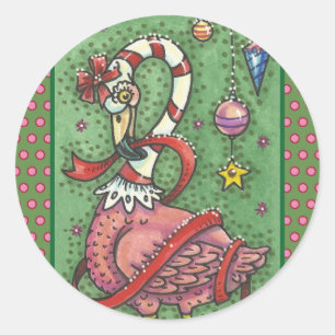 ZUCKERSTANGE ROSA FLAMINGO WEIHNACHTS-STICKER Boge Runder Aufkleber