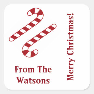 Zuckerstange-Weihnachtsaufkleber Quadratischer Aufkleber