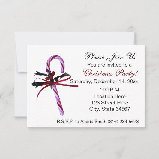 Zuckerstange-WeihnachtsParty Einladungen (Vorderseite)