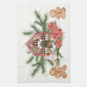 Zuckerstangehaus, Lebkuchenmann, Poinsettia Geschirrtuch (Vertikal)