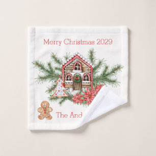 Zuckerstangehaus, Poinsettia, Lebkuchenmann Waschlappen