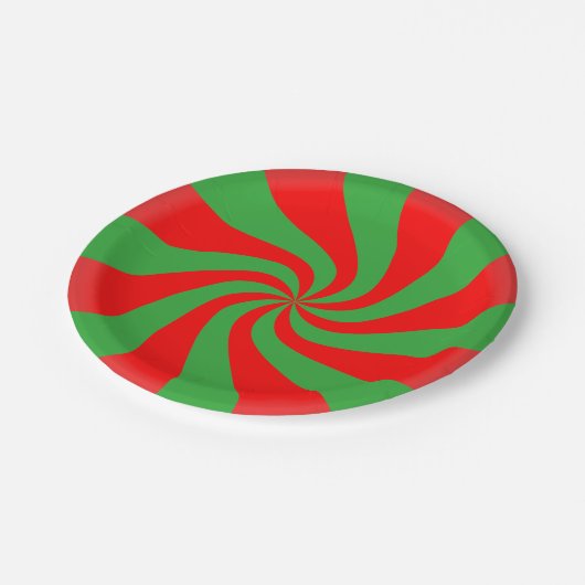 Zuckerstangemuster rot und grün pappteller (Schrägansicht)